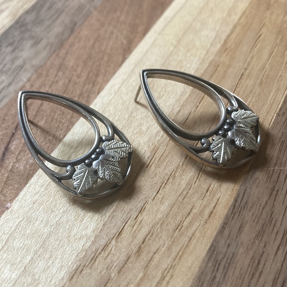 Sterling Silver Teardrop Leaf Adornment Earrings - Picture 2 of 5